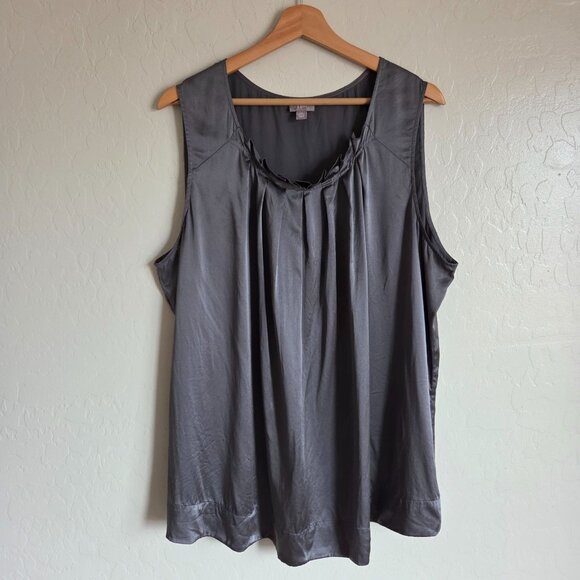 J.Jill 100% Silk Pleated Ruffled Sleeveless Blouse Top Grey/Silver Size 2X Plus - Picture 1 of 10